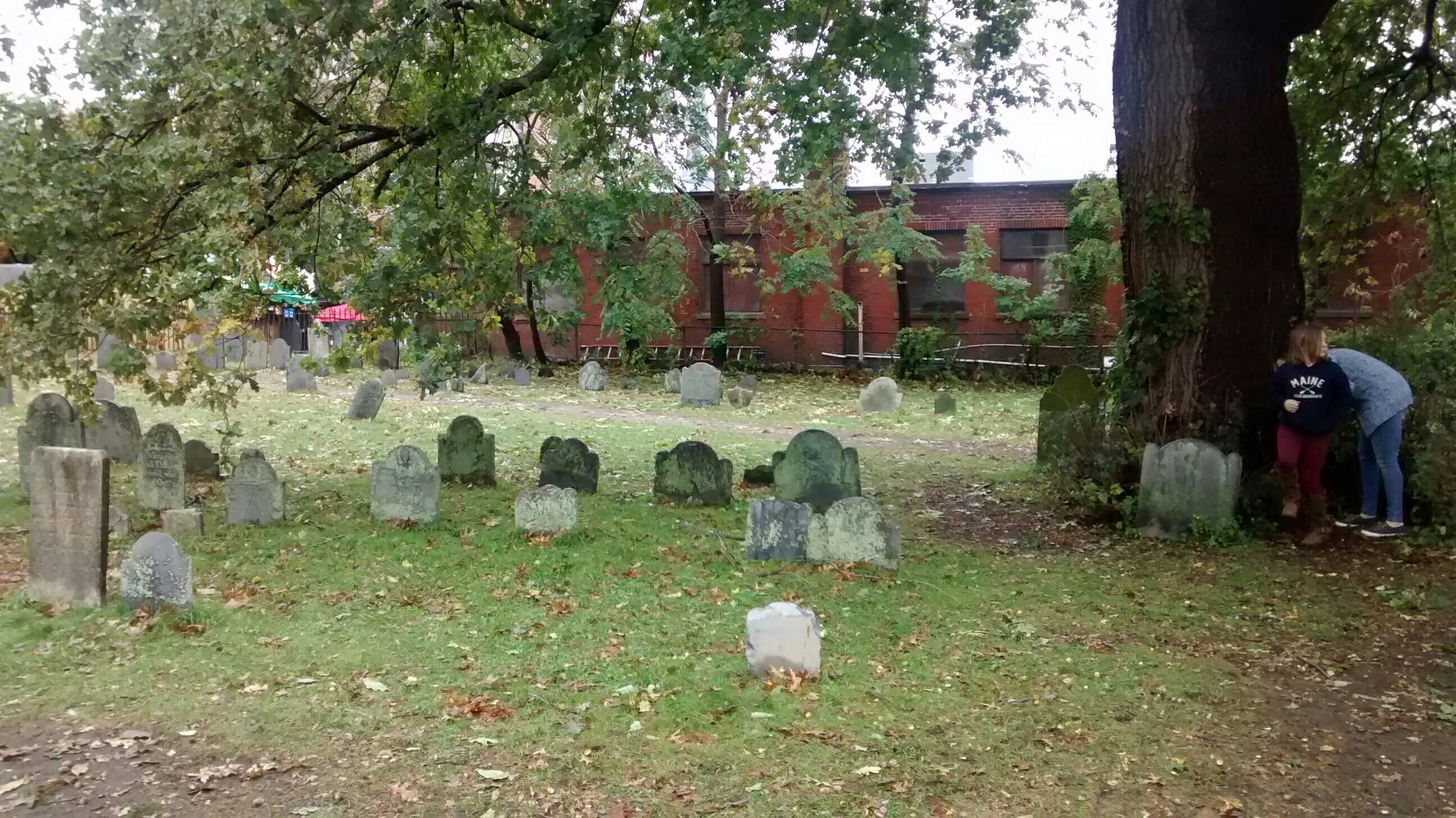 The Burying Point graveyard. Facing East; towards the Salem Wax Museum.